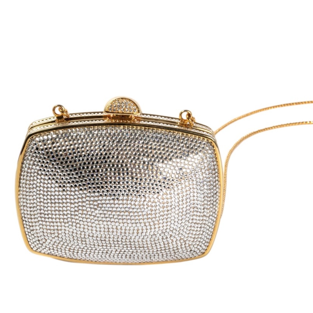 Judith Leiber Crystals Embellished Gilt Box Purse